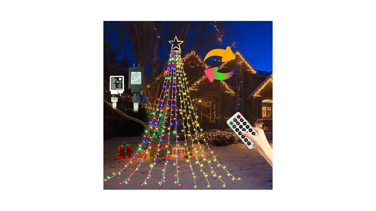 Christmas Decorations Star String Lights, 320 Leds Outdoor Waterfall Tree